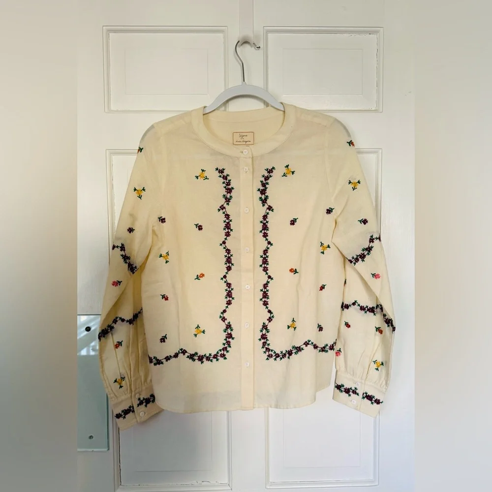 Sezane Elvio Shirt - Sézane X Lucia Vergara Ecru With Margarita Embroidery - Picture 4 of 6
